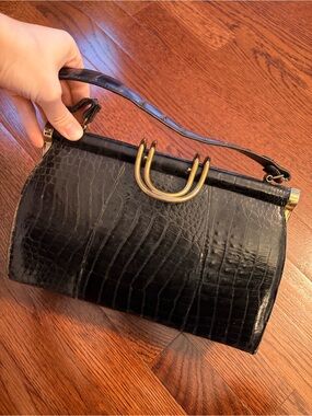 Black genuine alligator leather purse with Gold U Accent